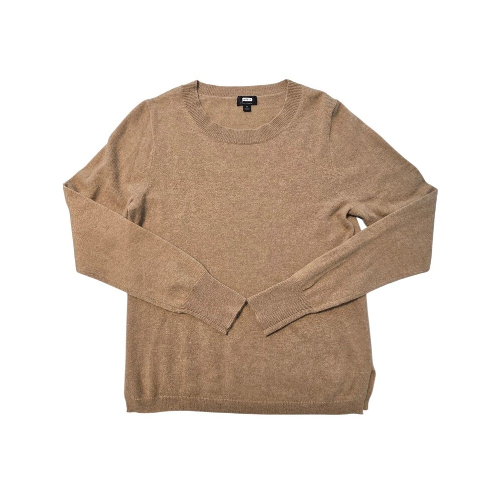 J.Crew Womens 100% Cashmere Crewneck Sweater Heathered Tan Brown Medium M
